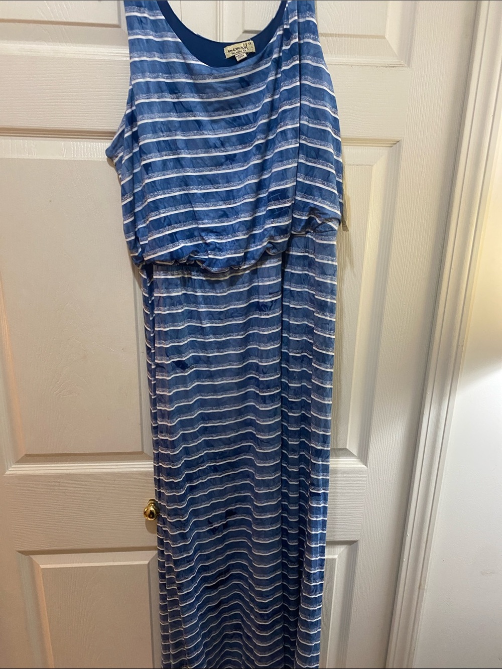 ONE WORLD Blue & White Striped Maxi Dress